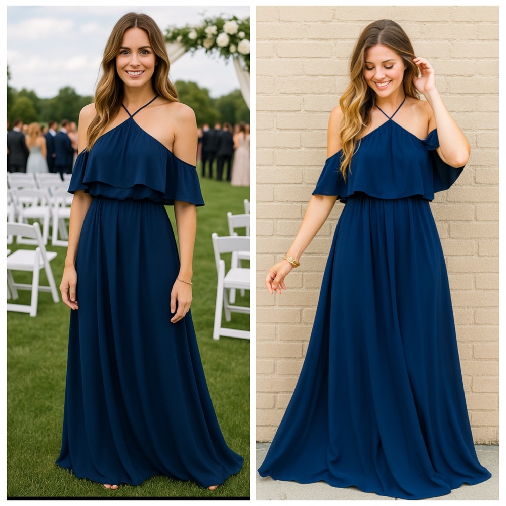 Show Me Your MuMu Navy Ruffle Off Shoulder Maxi Dress Small NWT